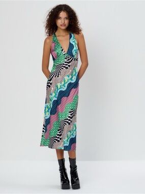 NWT Another Girl Petunia Satin Patchwork Midi Dress
